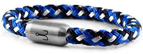Fischers Fritze Armband Segeltau Makrele marineblau stahlblau weiß - Handgemacht im Geschenkkarton I Maritim & Wasserfest (22)