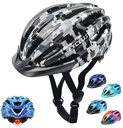 Exclusky Fahrradhelm Kinder Jungen 50-57CM mit Licht & Sonnenvisier, Fahrradhelm für Mädchen/Jungen 5-13 Jahre, atmungsaktiv + Mehrfachbelüftung​