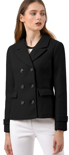 Allegra K - Cappotti eleganti da donna, con risvolto, doppio petto, corto, stile Caban, nero, taglia L