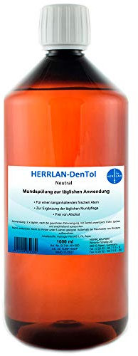 HERRLAN-DenTol Mundspülung 1000 ml – mit 0,1% Wasserstoffperoxid - Alkoholfreie Zahn- & Zahnfleischpflege – desinfizierende Mundspülung Made in Germany