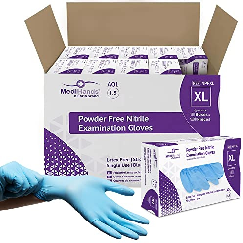 MediHands Nitrile Gloves, Blue Heavy Duty Disposable Gloves, Powder Free, Latex Free, and Protein Free, Medical, Food, Multi Use, Pack of 100 (XL (Pack of 1000))