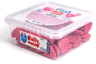 Vidal Golosinas. Rellenolas. Corazones Shiny de chuche rellenos de pica Shiny Fresa. Envase de 75 unidades.