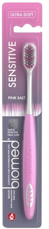 Biomed Spazzolino da denti con sale rosa dell'Himalaya, rimuove efficacemente la placca dentale, punte con setole ultra sottili