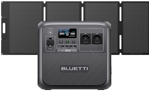BLUETTI Solar Generator AC180 mit 200W Solarpanel, 1152Wh LiFePO4 Solargenerator mit 2 1800W (2700W Peak) AC Ausgänge, Balkonkraft Aufladezeit 45 Min. bis 80% für Camping, Reise, Stromausfall