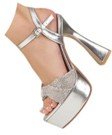 Sandales habillées d'été pour Femmes, Sandales à Talons Hauts à Bout Ouvert, Talons épais de 5,5 Pouces pour Robe de Mariage, fête de Mariage, Retour à la Maison,Argent,38 EU