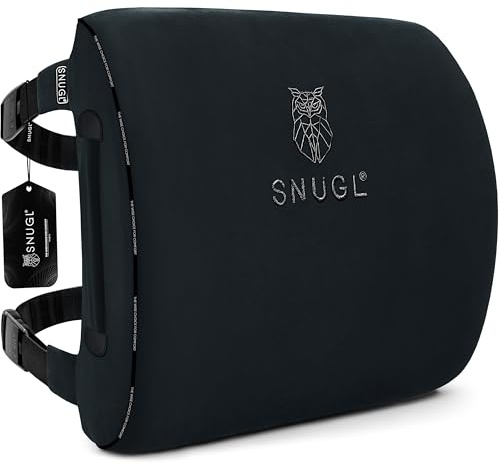 SNUGL Ländryggsstödskudde – Sittdyna för kontorsstol, hållningsstöd för män och kvinnor, bilkudde i memory foam, ortopediskt ryggstöd, kontorstillbehör – MÖRKT GRÅ