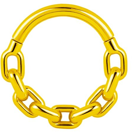 Vankula Septum Ring Hinged Piercing Segmentring Clicker aus Chirurgenstahl 16G 8mm Vintage Kette Nase Helix Daith Tragus Conch Piercing Schmuck für Frauen und Männer Gold