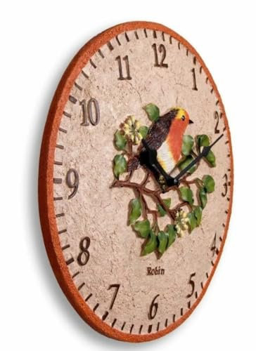 Garden Wall Clock 12 Inch Outdoor/Indoor with Robin Bird Design - Stylish Clock for Patio, Garden, or Home Décor