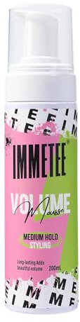 immetee Mousse volumizzante per capelli,Mousse modellante volumizzante Ricci,Leggero e duraturo,tenuta media,creazione di volume istantaneo, per capelli fini e sottili 200ml