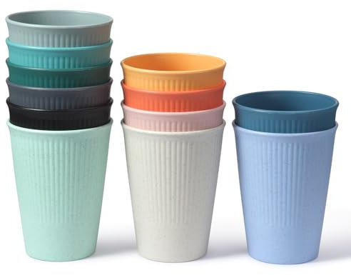 12 er Mehrweg Kunststoffbecher Wiederverwendbare Trinkbecher - Kaffee,Milch, Tee, BBQs,Tassen Becher Set 0,35L Bruchfeste Plastikbecher Trinkbecher Bechersets für Party(12 Farben)