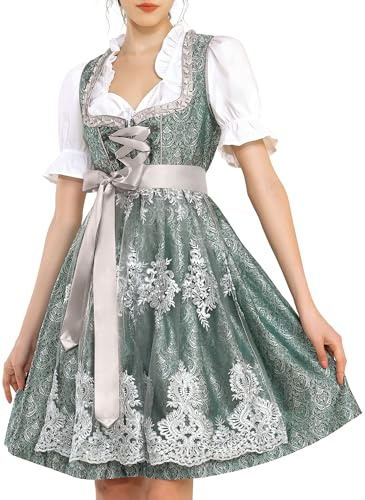 KOSMEEU Dirndl Mujer Oktoberfest Tradicional Dresses para Mujer Conjunto Dirndlblous para Mujeres Verde 50