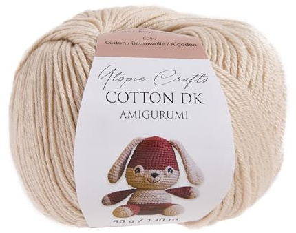 Utopia Crafts Amigurumi Cotton DK Yarn for Crochet and Knitting 50% Cotton, 50% Acrylic Blended, 50g (Beige)