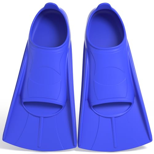 Aletas de natación de silicona, suaves y cómodas, para niños, adultos, aletas cortas para nadar, unisex para niños y adultos, aletas cortas (Azul oscuro, XXXS(24-26))
