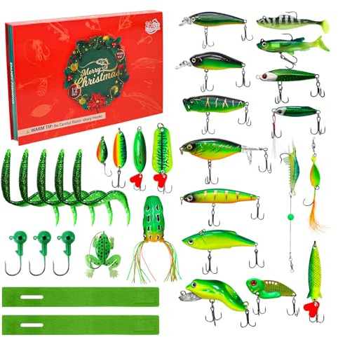PVNOOCY 2025 Advent Calendar Ängel Men julkalender, 24 fiskebait set adventskalender för fiskare vuxna tonårspojkar, 2025 jul överraskning present