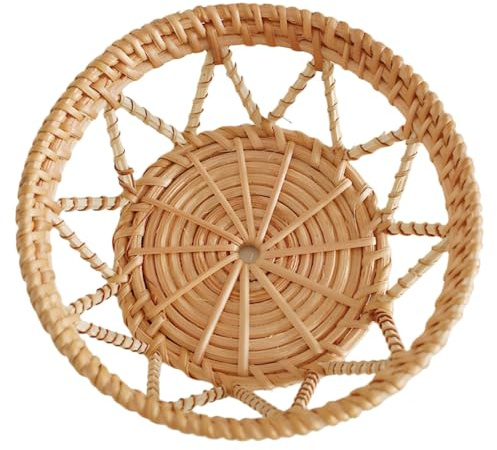 Cabilock Bandeja Redonda de Ratán Tejida Cesta Multiusos para Frutas y Snacks Diseño Decorativo Almacenamiento Práctico para Cocina