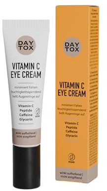 DAYTOX Augencreme mit Vitamin C (15ml) - mit Peptiden & Koffein - Feuchtigkeitsspendend, Faltenreduzierend & Aufhellend gegen Augenringe - Vegane Augenpflege für strahlende Haut