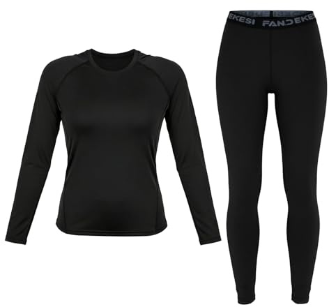ZHAOCAI sous-vêtements de Ski pour Femme, sous-vêtements de Ski pour Femme, vêtements Thermiques avec Leggings Thermiques et Haut, Noir à Manches Longues, t-Shirt Fonctionnel de Sport (XL)
