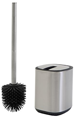 3 PAGEN toalettborste silikon, toalettborste toalettborste toalettborste rostfritt stål – silikon toalettborste fristående – hygienisk, snabbtorkande och elegant – non-stick silikonborst – silver L 39