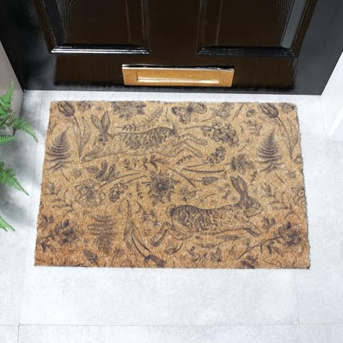 Artsy Mats Hare Print Coir Doormat Indoor & Outdoor Door Mat - Easy To Clean, Durable Indoor Door Mat For Entryway & Outdoor Mat - Anti-Slip, Dirt-Trapping Floor Mat (60 x 40cm)