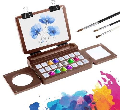 Watercolor Palette - 24 Grids Wooden Mixing Case | Foldable Paint Palette Box,for Home Studio Field Sketching Art Exhibitions Holiday Crafts Learning Activities Travel