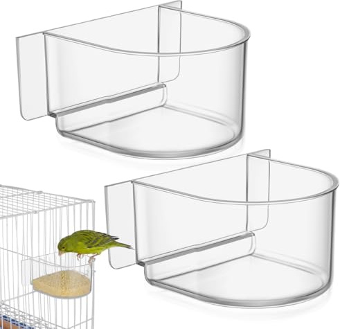 NOLITOY 2 Pack Thickened Parrot Food Bowl Clear Aviary Bird Feeder Wild Finch Balcony Station Indoor Outdoor Pet Water Dish Heavy Duty Plastic Hanging Seed Trough For Cockatiel Budgie 4.05 Inches