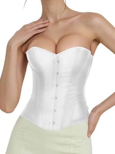 ensswliz Women Vintage Strapless Corset Top Sexy Lace Up Boned Bustier Top | Sexy Overbust Bodyshaper Corset Tops with Drawstring Perfect for Party Club Rave Going Out
