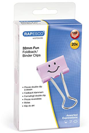 Rapesco 1352 32 mm Fun Foldback Clips, Candy Pink, Pack of 20