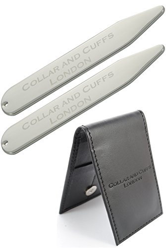 COLLAR AND CUFFS LONDON Kragenstäbchen Herren - VERSILBERT - Kragenstäbchen Metall - 2.5 - Hochwertig - Silber Farbe - Mit Etui - 1 Paar