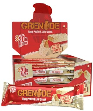 Grenade Proteinriegel, White Chocolate Salted Peanut – Proteinreich & Zuckerarm, 12 x 60 g (Die Verpackung kann Variieren)