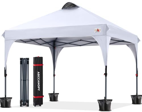 ABCCANOPY 3x3M Pavillon wasserdicht Pop-Up Gartenpavillon Festival Sonnenschutz Outdoor Pavillon mit Rolltragetasche Bonus 4X Gewicht Taschen, 4X Seile 4X Pfähle, Weiß