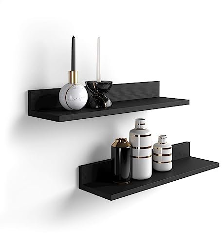 MOBILI FIVER, Par de estantes Rachele, de 80 cm, Color Madera Negra, Aglomerado y Melamina, Estante de Pared para Habitación, Corredor, Cocina, Entrada, Salon, Oficina, Made In Italy