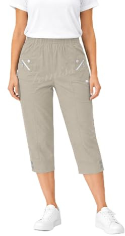 femiss Womens Capri Trouser Ladies Elasticated Pull On Cropped 3/4 Trouser Soft Summer Three Quarter Shorts Plus Size Pants