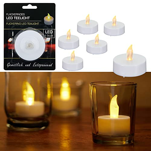 Cepewa Lot de 6 bougies chauffe-plat LED - Diamètre : 5,5 cm - Blanc - Taille XL - Sans flamme - 1 lot de 6 bougies chauffe-plat XL blanches