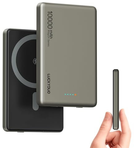 LUCKYDUO Mag-Safe Power Bank 10000 mAh, externer Akku, magnetisch, kabellos, ultradünn, 0,47 Zoll, für Magsafe, PD 20 W USB-C Schnellladung für iPhone Serie 15/14/13/12