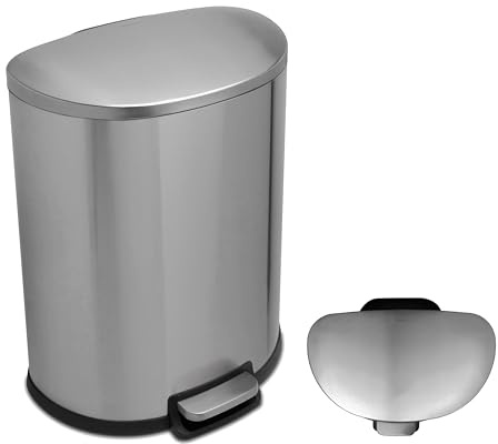 QUALIAZERO 50L/13 Gallon Stainless Steel Trashcan, Soft Close Lid & Smudge-Free Finish, Ideal for Home and Business Use, D Shape (Stainless Steel)