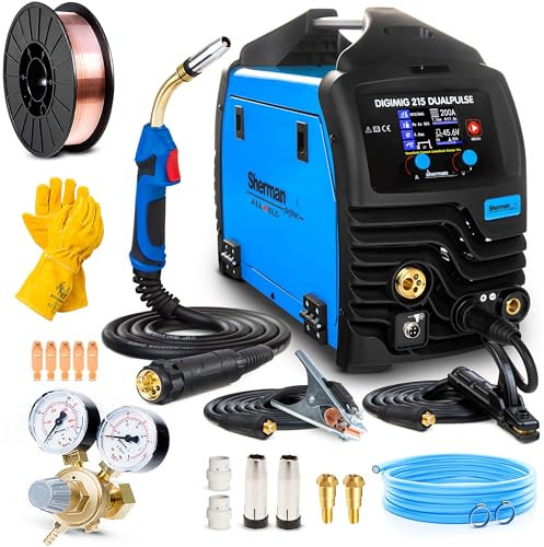 Sherman DIGIMIG 215 Double Pulse – 200 A MIG lödstation med full synergistisk gas – MIG MAG-svetsmaskin, punktsvetsning, lödning, påfyllningstråd, MMA och TIG-LIFT (Basic)