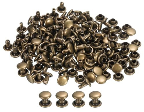 QUARKZMAN 100 Juegos Cuero Remaches, 6x6mm Doble Capa Remaches Metal Pernos Remache para Cuero Artesanía Reparación Bricolaje Monedero Cinturones Bolsos Zapatos, Bronce