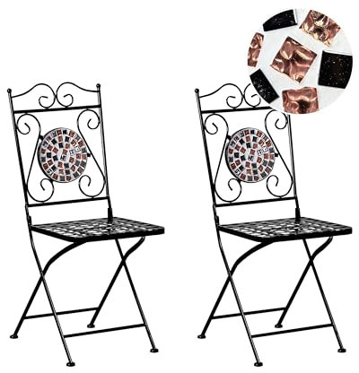 Beliani Gartenstühle 2er Set Metall schwarz/Gold Mosaik Muster zusammenklappbar Carpino