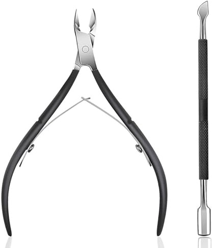 FUZVOL 2 PCS Cuticle Remover Tool Set Stainless Steel Cuticle Pusher and Cutter Professional Trimmer Nipper Durable Manicure Tools for Fingernails Toenails Care