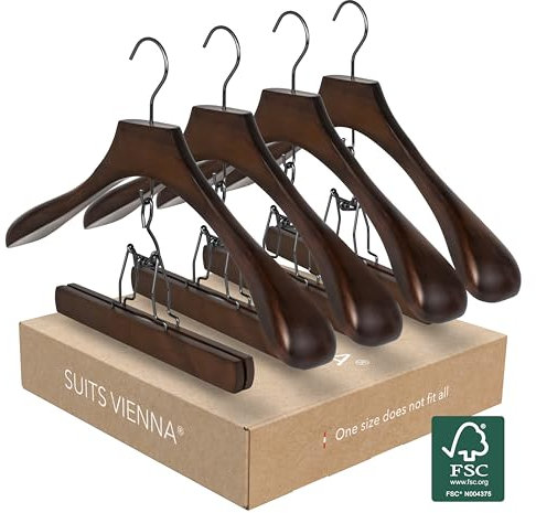 SUITS VIENNA® Kleiderbügel Anzug | 4 Stück | Set für Sakko und Hose | Anzug Kleiderbügel Massivholz rutschfest | Kleiderbügel breite Schulterauflage | Kleiderbügel breit (Herren - 45 cm, Deluxe)