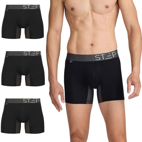 STEP ONE Mens Underwear Trunk Briefs, 3 Pairs, Underwear for Men, Moisture Wicking, 3D Pouch + No Ride Up Trunk Briefs for Men