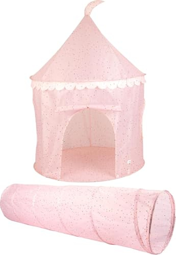 Relsy Kids Pop Up Play Tent And Tunnel - Indoor/Outdoor Childs Playhouse Misty Pink Terrazzo Style, Pink Kids Tent & Tunnel Bundle, Play Den Ball Pit Garden Toys For Toddler Unisex Children Age 3+