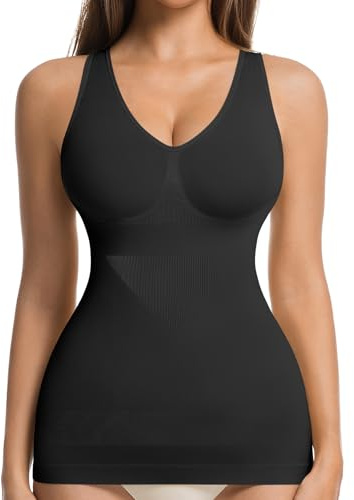 ONEW Compressions Tank Top for Women Tummy Control Shapewear Top Chest Support Camisole Tank Vest Waist Trainer Cami Vest with Wide Straps Black 2XL