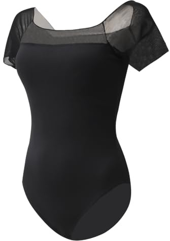 ROYAL SMEELA Body da Danza Classica per Donna Adulta con Maniche Corte in Tessuto Rete e Nylon body balletto