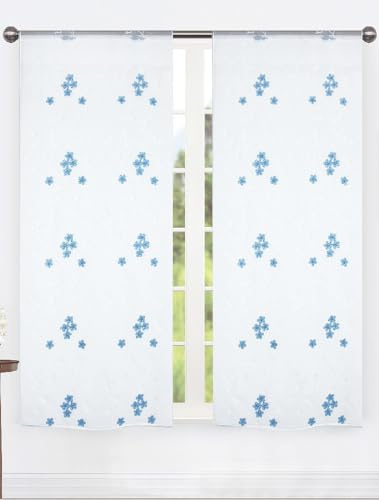 Cortinas Cocina de Cristal 2 piezas, 60x150 cm y 60x240 cm, con trabillas, para cocina y baño, transparentes, para ventana, puerta o ventana (azul, 60 x 150 cm)
