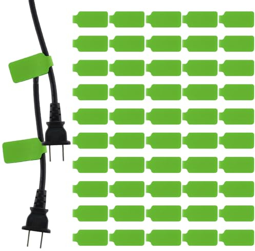 50 Pieces Cord Labels Self-Adhesive Nylon Cable Labels Tags Waterproof Wire Cable Tags or Electronics Office Computers Management and Identification (Green)