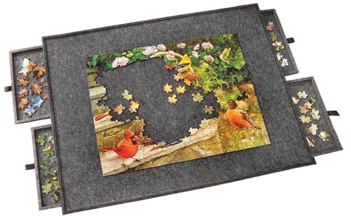 Bits and Pieces Lightweight Jigsaw Puzzle Board with Drawers, 30 x 23 - 3.5 Pounds Low Weight Felt Portable Puzzle Board - 4 Piece Sorting Trays - Standard 1000 Piece Size