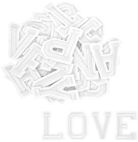 REEKNOKOL Letras para Planchar, 52 Piezas, A a Z, Parches Adhesivos para Ropa, Chaquetas, Camisas, Sombreros, Bolsos, Vaqueros, proyectos DIY (Blanco)