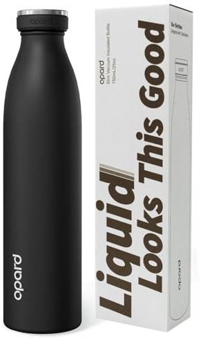 Opard Insulated Water Bottle Stainless Steel, 42hrs-Cold&18hrs-Hot Metal Water Bottle 750ml, Leakproof Drink Bottle, No Sweat Thermal Flask for Adults Kids - Midnight Black