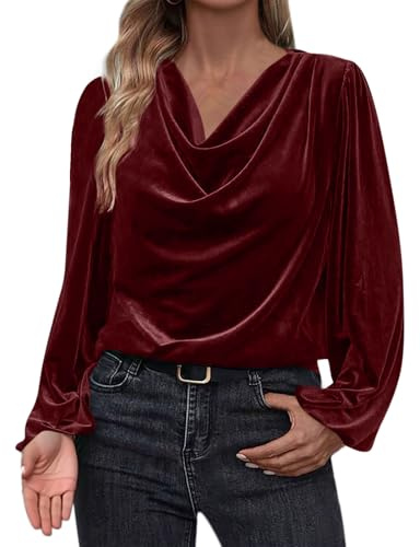 RLEHJN Haut En Velours Pour Femme Manches Longues Col En V Drapé Froncé Sur Le Devant Pull Elegant Femme En Velours Haut Habillé Hauts Plissé Ample Pour Le Travail Le Bureau Et Quotidien